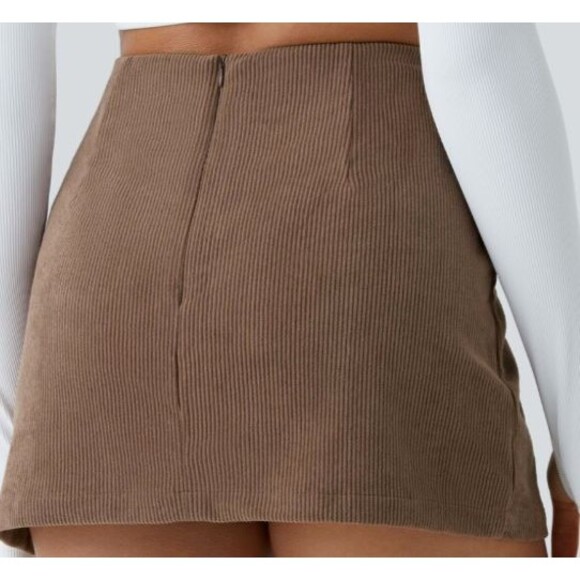 Halara Light Brown Corduroy Front Slit Mini Skort Size Large - Picture 4 of 13